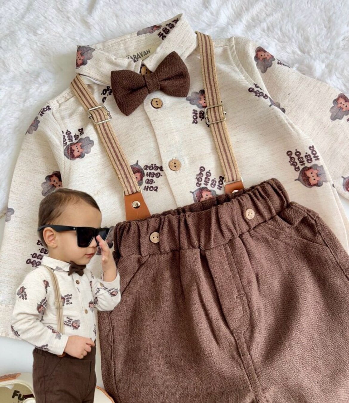 KİRPİ BASKILI PAPYON VE ASKILI 4'LÜ TAKIM