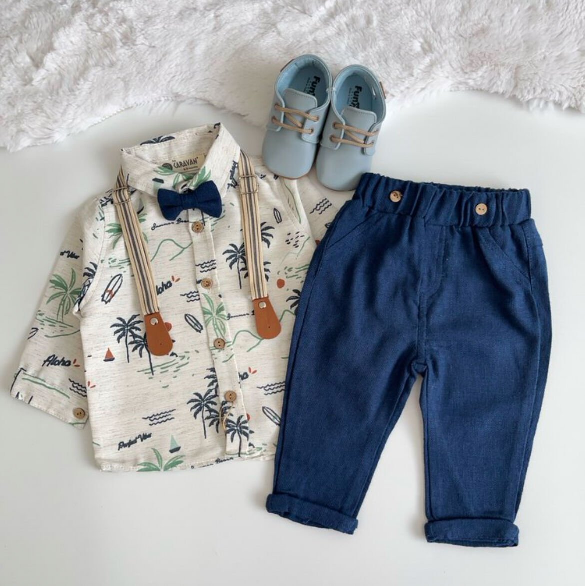 PALMİYE BASKILI PAPYON VE ASKILI 4'LÜ TAKIM