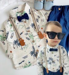 PALMİYE BASKILI PAPYON VE ASKILI 4'LÜ TAKIM