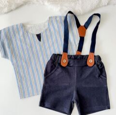 ASKI DETAYLI ÇİZGİLİ 3 LÜ TAKIM