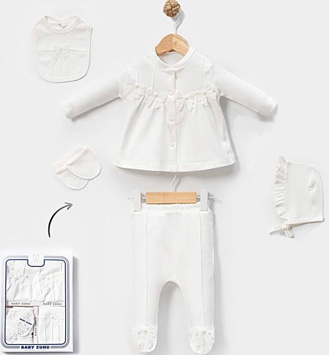 FİYONK VE İNCİ DETAYLI 5 Lİ HASTANE ÇIKIŞ SETİ