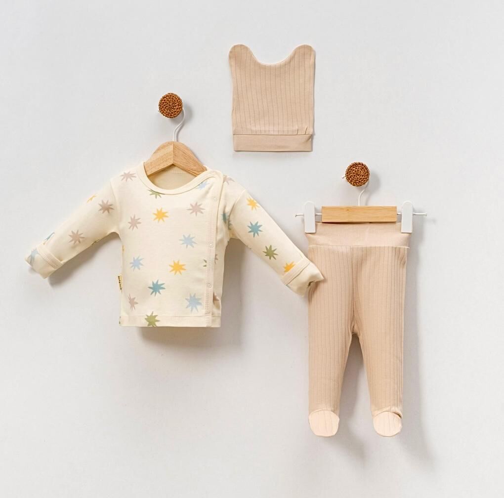 YILDIZ BASKILI 3 LÜ HASTANE ÇIKIŞ SETİ ÜNİSEX