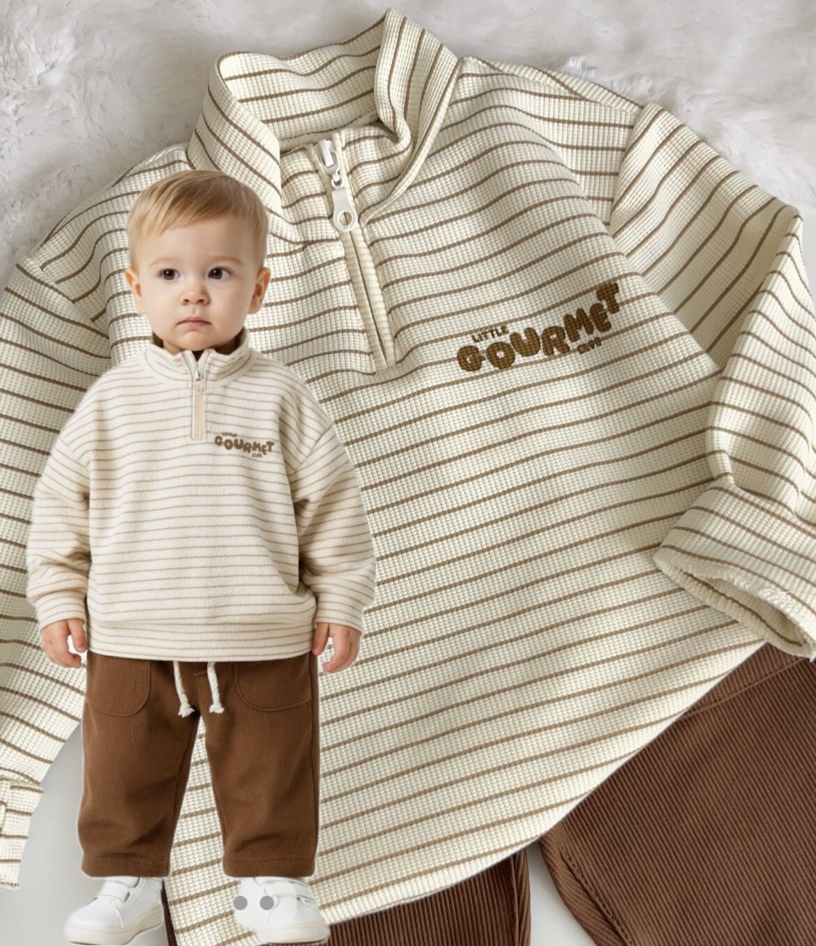 ÇİZGİLİ KADİFE PANTOLONLU 2 Lİ TAKIM