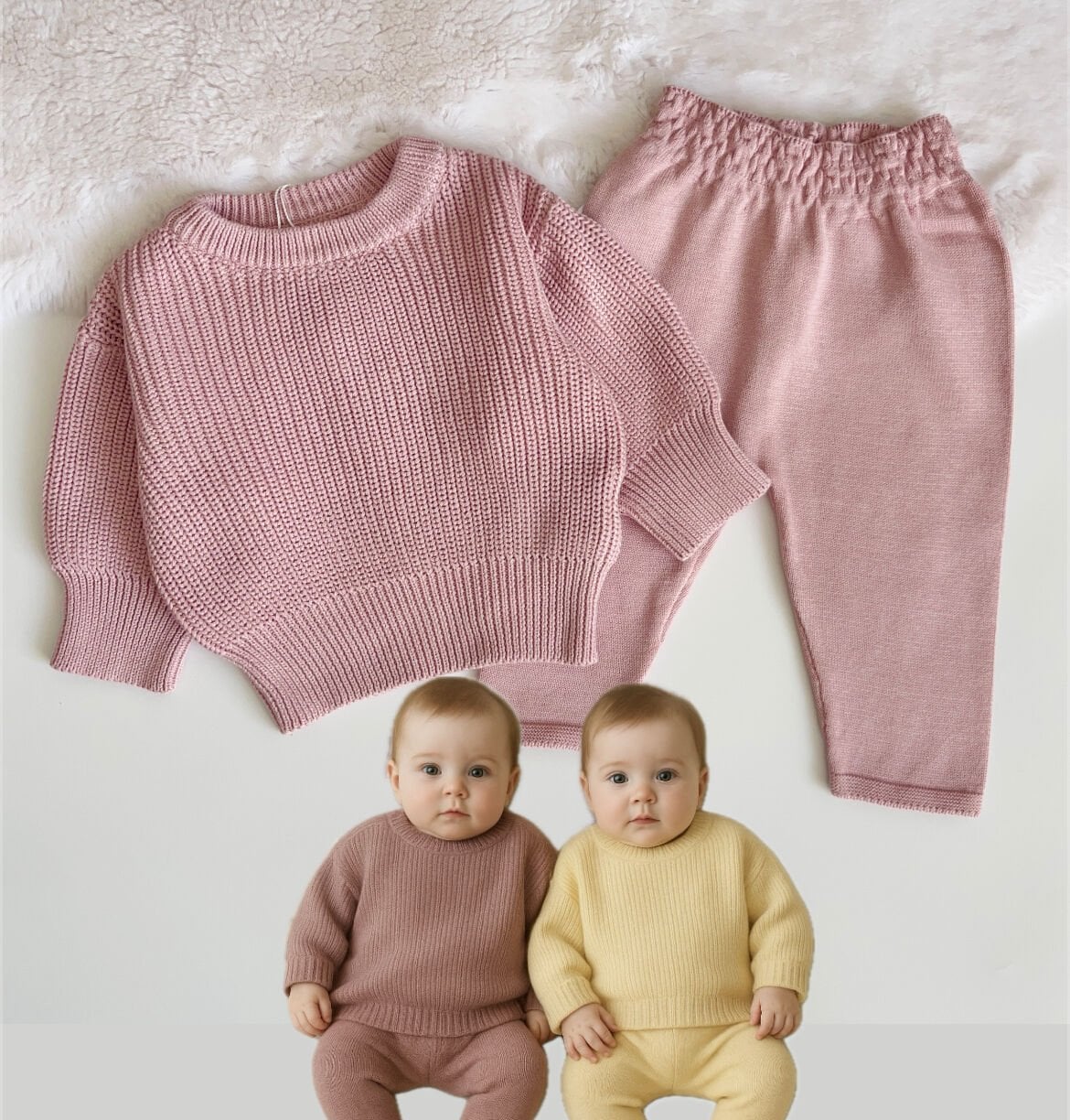 OWERSİZE PEMBE RENK  TRİKO BEBE TAKIM