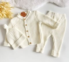 ORGANİK 3 LÜ KIŞLIK ÖRGÜ TAKIM(krem)