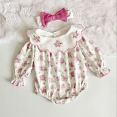 GÜL BASKILI BANDANALI RAMPER