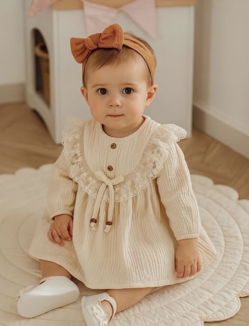 DANTEL YAKALI MÜSLİN ELBİSE