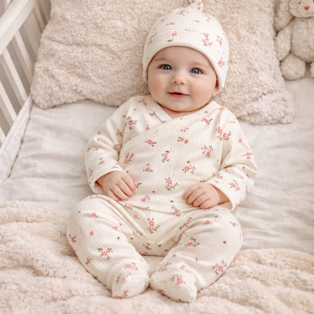 KENDİNDEN ELDİVENLİ ÇİÇEK BASKILI ORGANİK HASTANE ÇIKIŞI